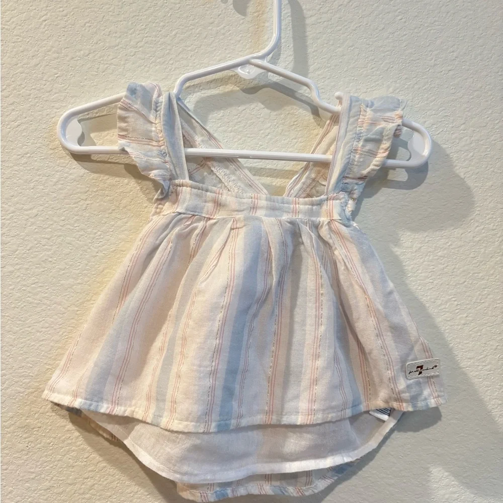 7 For All Mankind Baby Girl Pastel Stripe Ruffle Top 12M